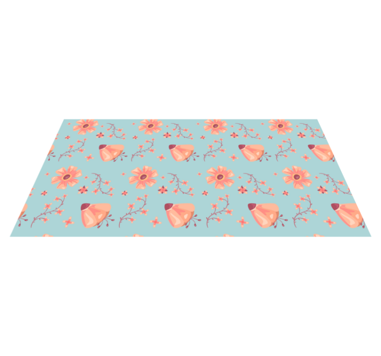 Floral vinyl rug with orange flowers on blue background - TenStickers
