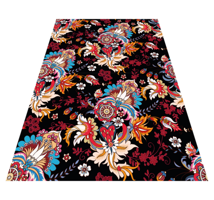 Floral vinyl rug in vibrant contemporary folk art - TenStickers
