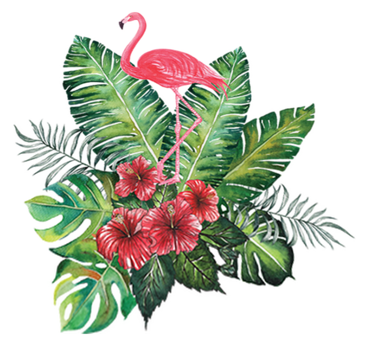 Floral vinyl rug with big tropical flamingo - TenStickers