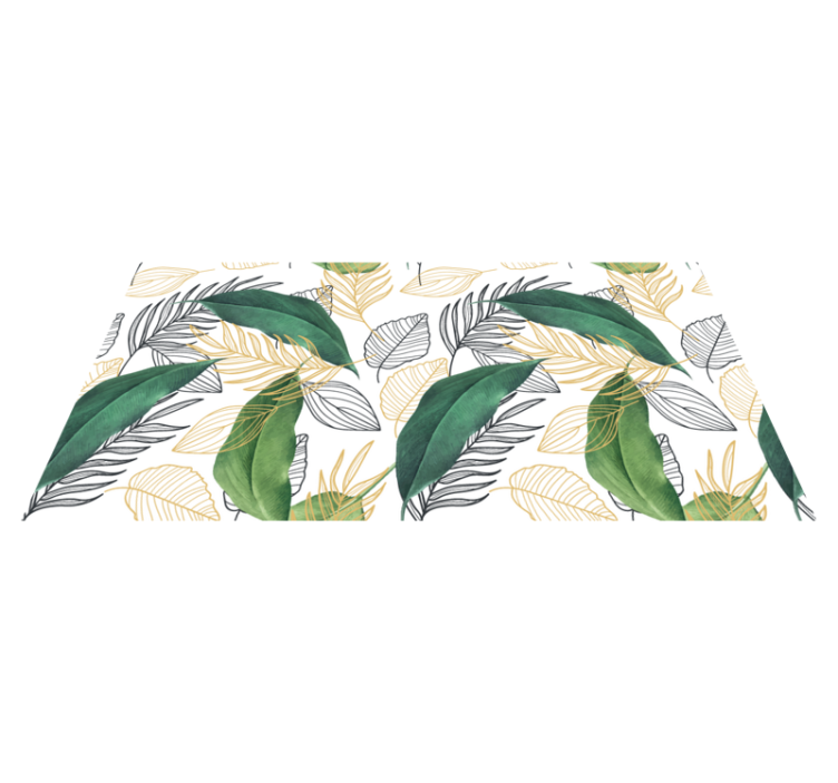 Floral vinyl rug with green and gold leaves design - TenStickers