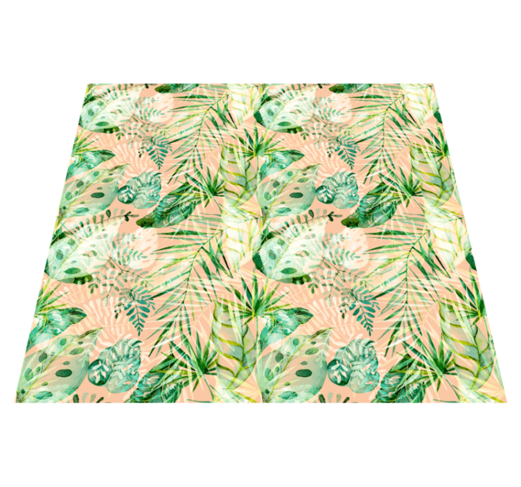 Floral vinyl rug with pink floral leaf design - TenStickers
