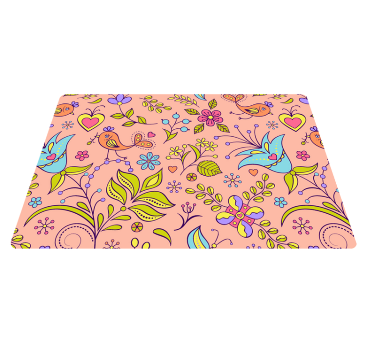 Floral vinyl rug with flora pattern, birds, and butterflies - TenStickers
