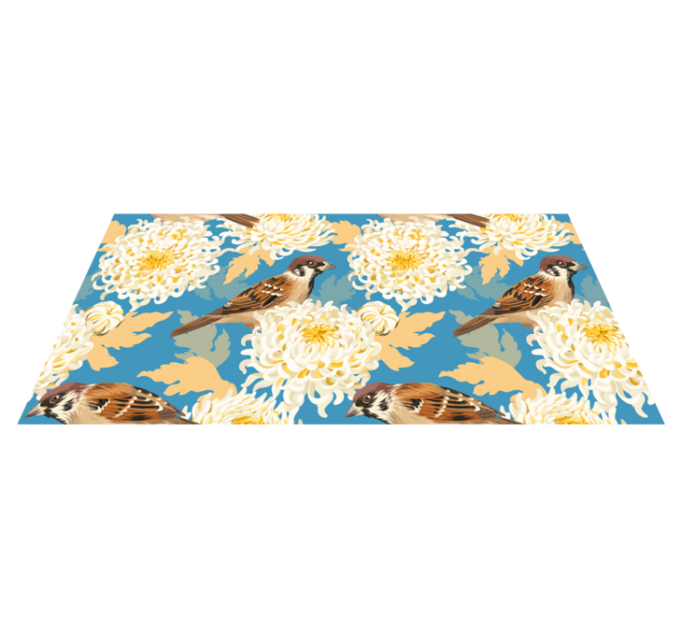 Floral vinyl rug aquarella birds and leaves design - TenStickers