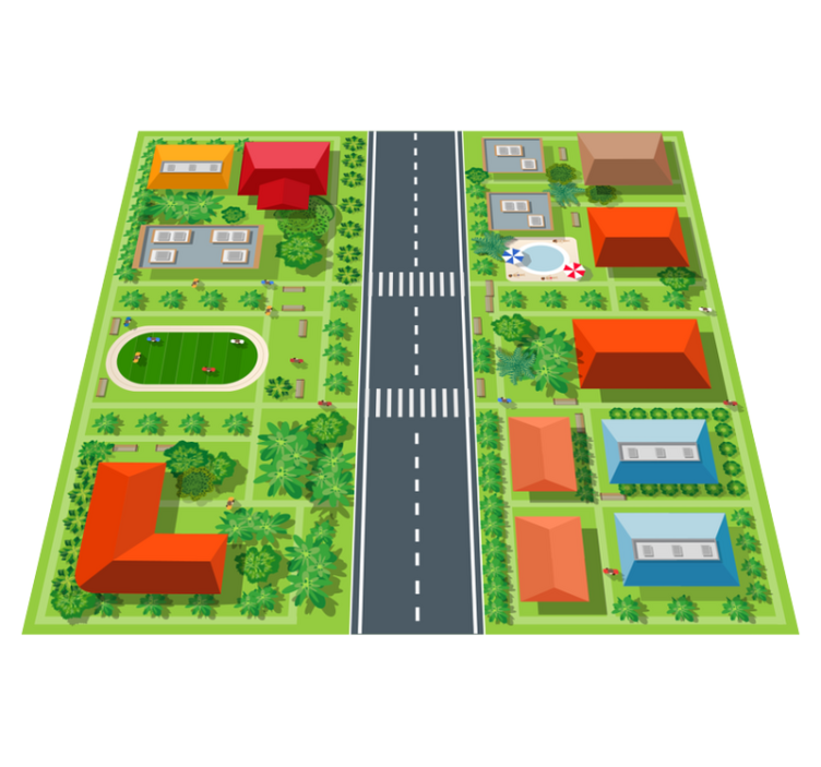 Playful townscape kids vinyl rug - TenStickers