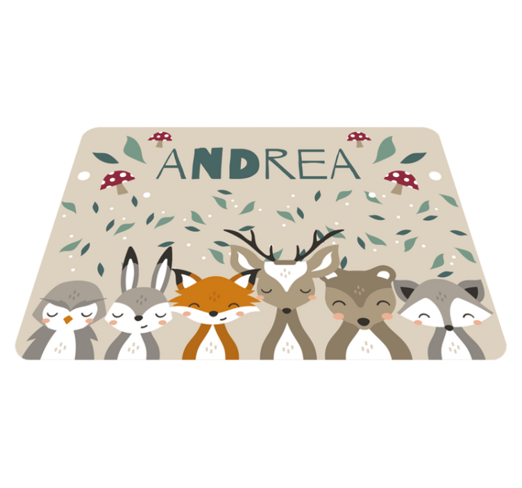Personalized little animals vinyl rug with name - TenStickers