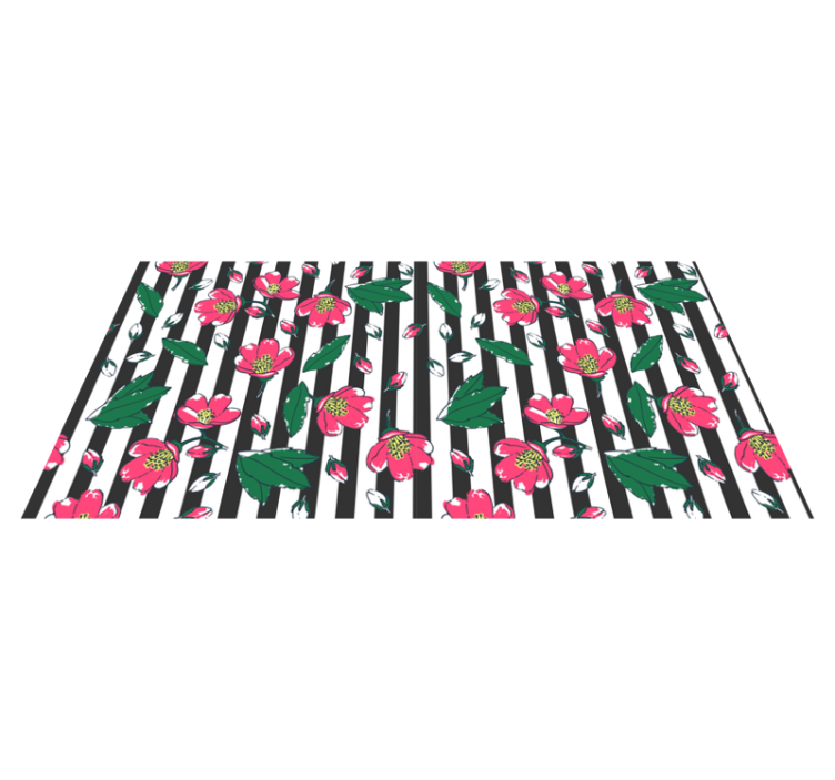 Pink Floral, Black and White Stripes vinyl rug - TenStickers