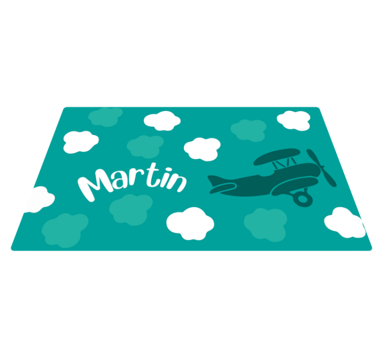 Clouds and airplane with name kids vinyl rug - TenStickers