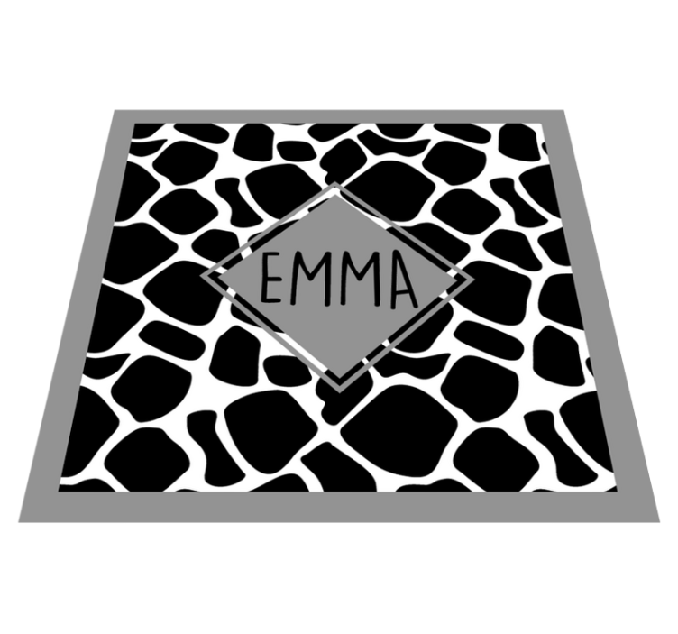 Black and white giraffe with name teenage bedroom vinyl rug - TenStickers