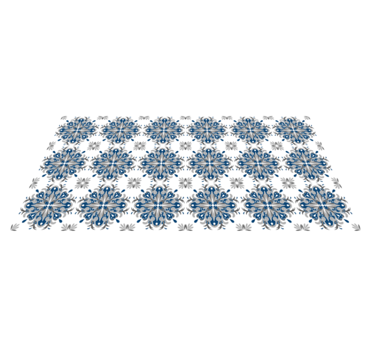 Mosaic vinyl rug elegant blue floral design - TenStickers