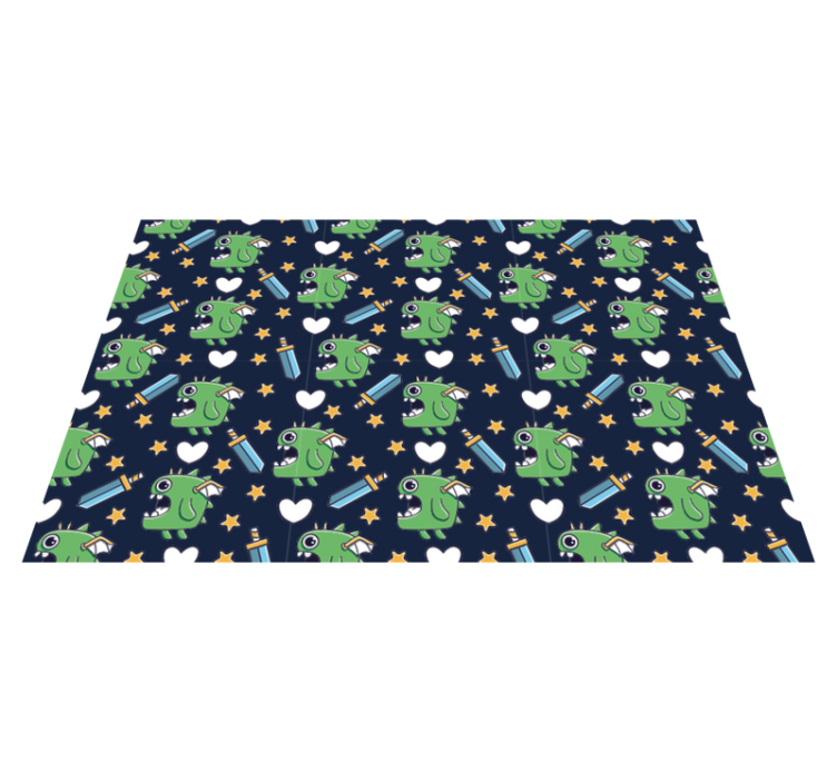 Green monsters and swords kids vinyl rug - TenStickers