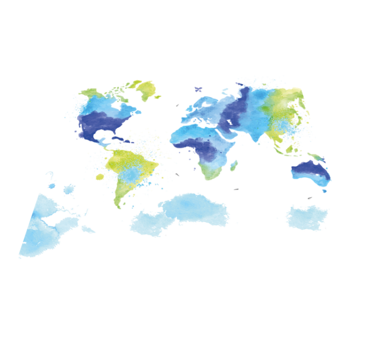 Blue and green aquarella world map vinyl rug - TenStickers