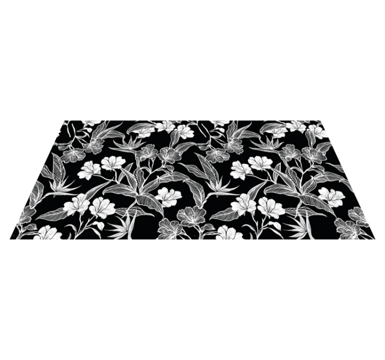 Black and white elegance floral vinyl rug - TenStickers