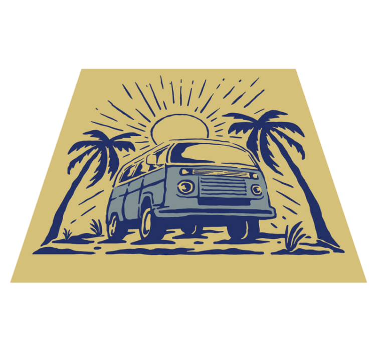 Surf Van cute illustration modern rug - TenStickers