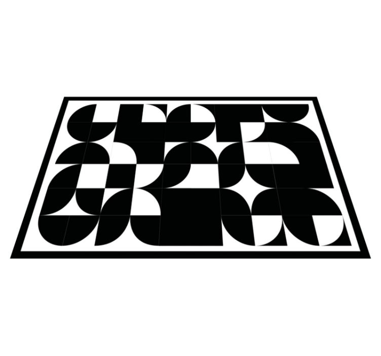 Curved Black Shapes geometric vinyl rug - TenStickers