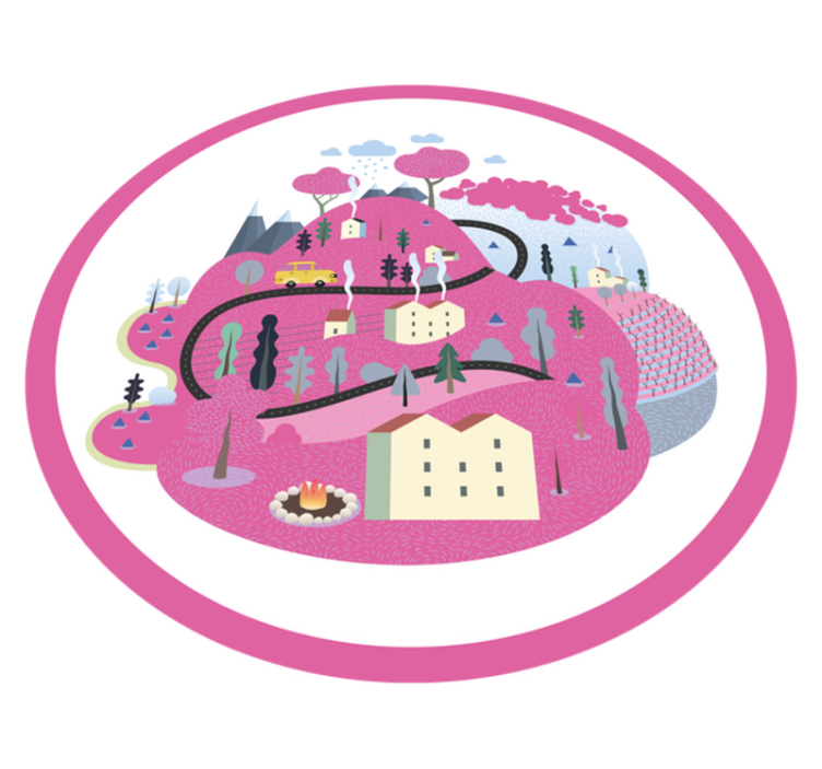 Colorful Village Scene road vinyl rug - TenStickers