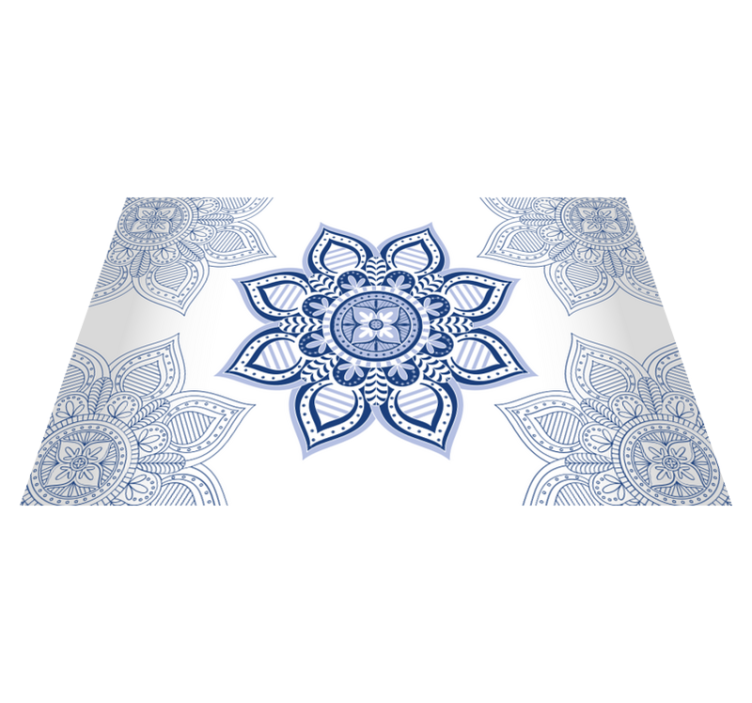 Intricate Blue Floral mandala vinyl rug - TenStickers