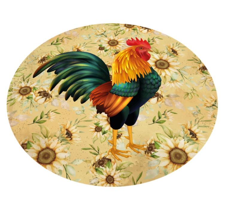 Floral vinyl rug vibrant rooster display - TenStickers