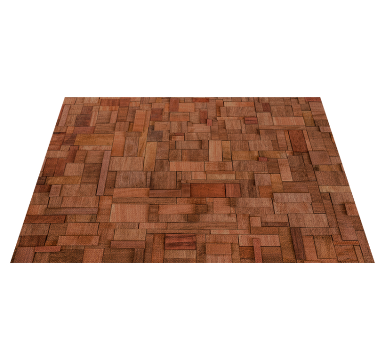 Warm block pattern wood effect vinyl rug - TenStickers