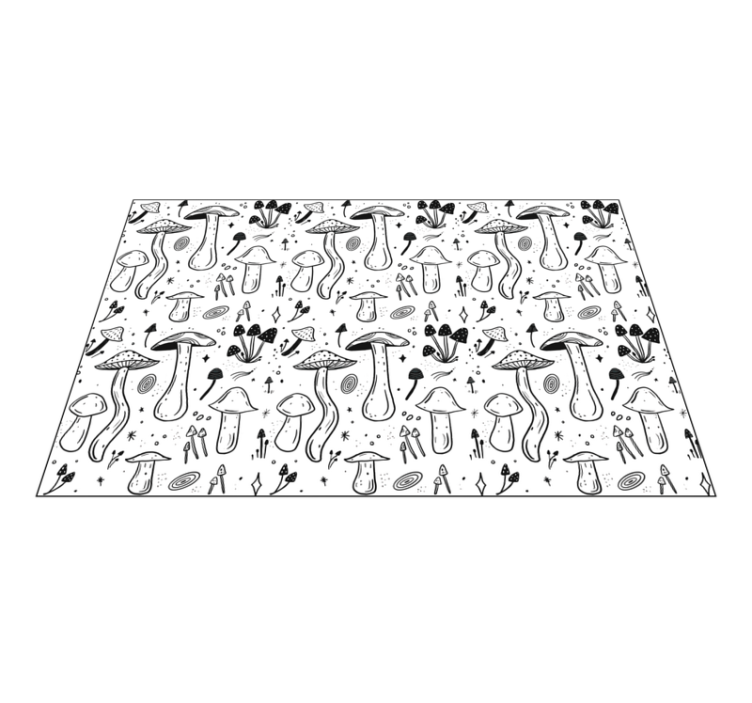 Black and white mushroom pattern floral rug - TenStickers