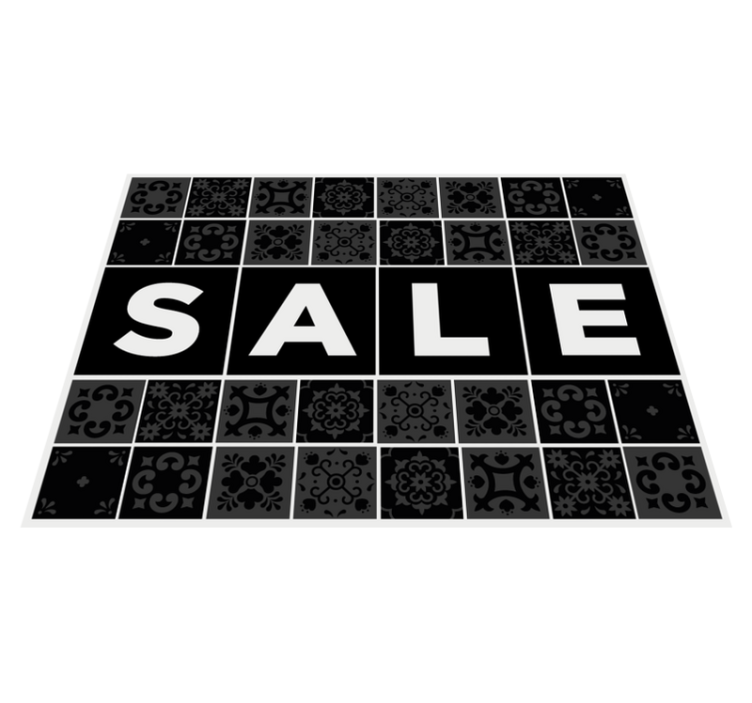 Pattern Tiles Text Sale Black Rug - TenStickers