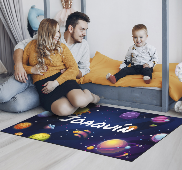 Universe and planets vinyl rug with name - TenStickers