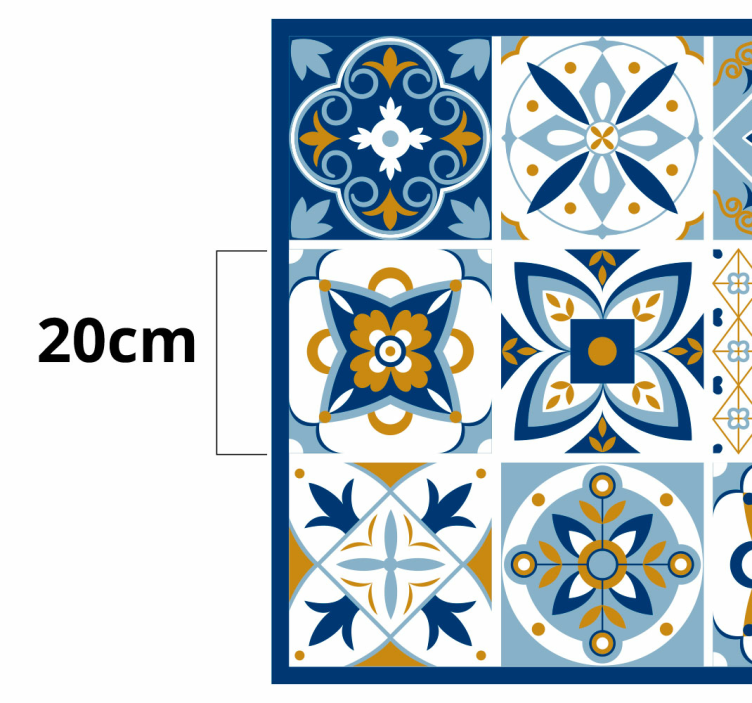 Blue Square tiles  kitchen vinyl rug - TenStickers