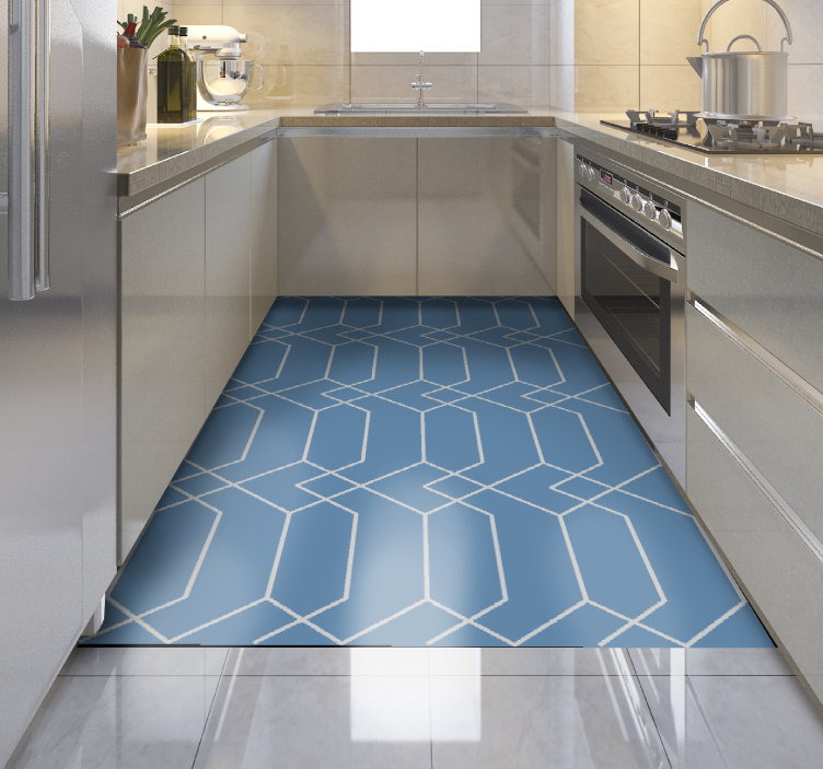 Abstract Blue Lines in Geometry geometric vinyl rug - TenStickers