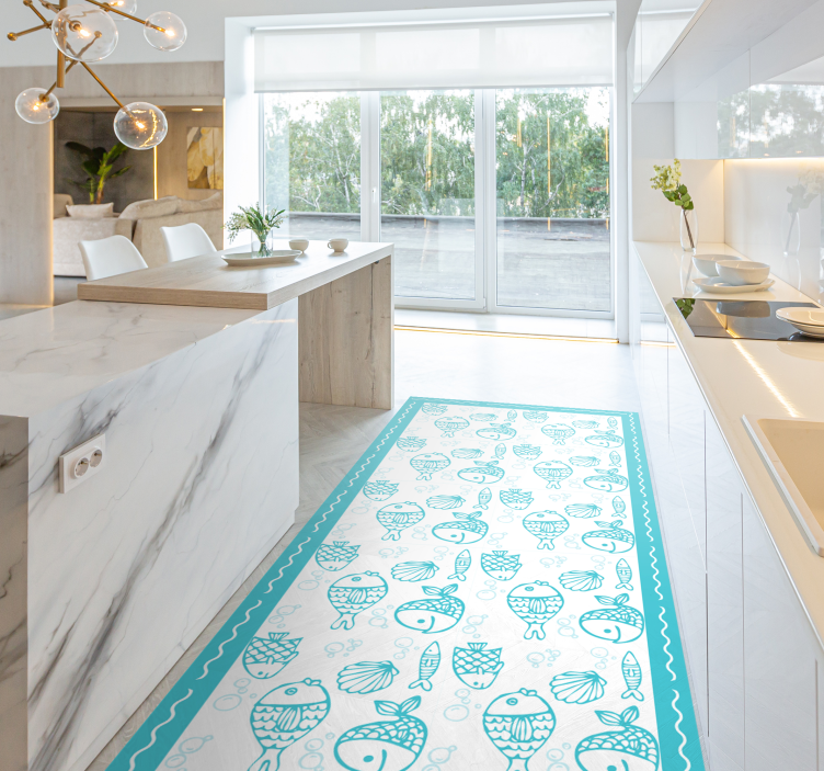 Blue aquatic animals kitchen vinyl rug - TenStickers