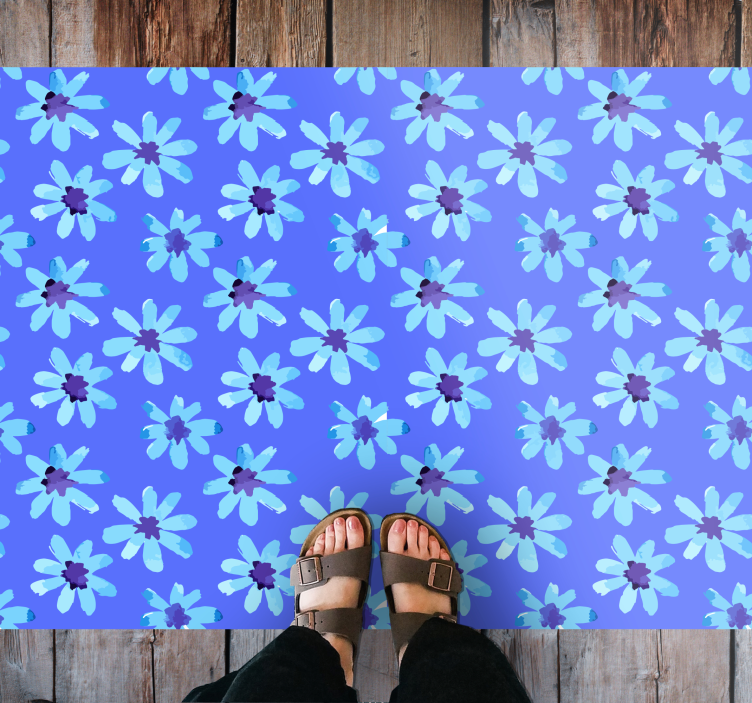 Azure Blossom Emblem floral vinyl rug - TenStickers