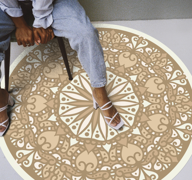Beige stylish circular design mandala vinyl rug - TenStickers