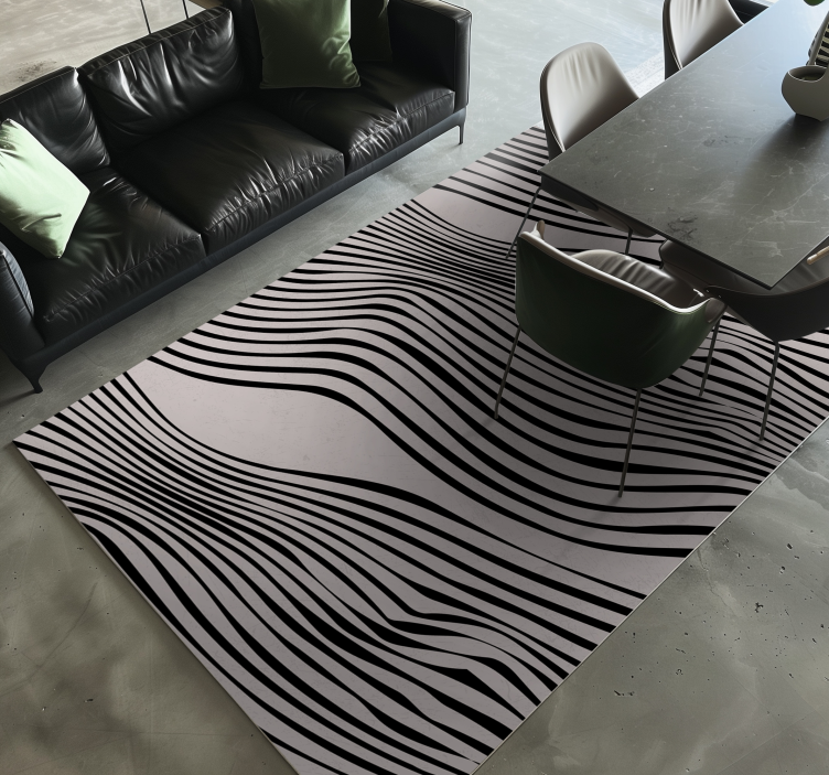 Black abstract lines neutral dining room vinyl rug - TenStickers