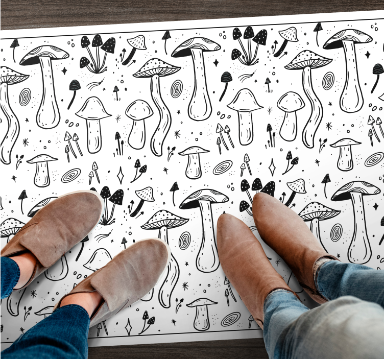 Black and white mushroom pattern floral rug - TenStickers