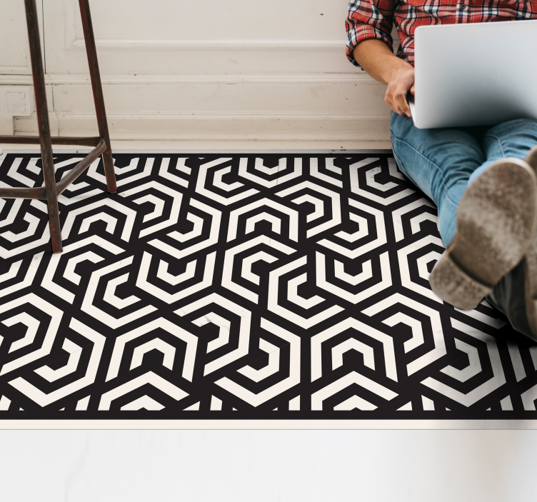 Black and white hexagons geometric vinyl rug - TenStickers