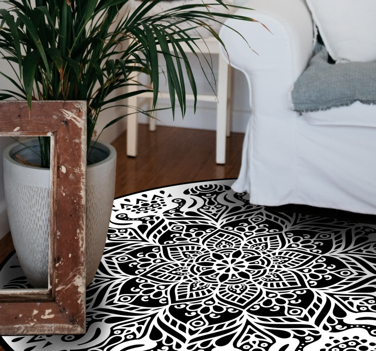 Black and white mandala mandala rug - TenStickers