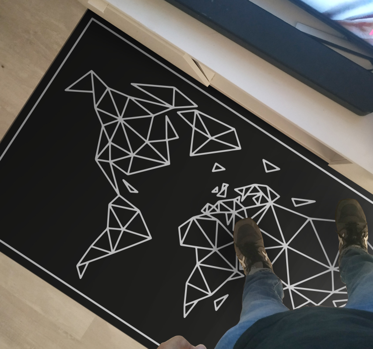 Black and white origami world map rug - TenStickers