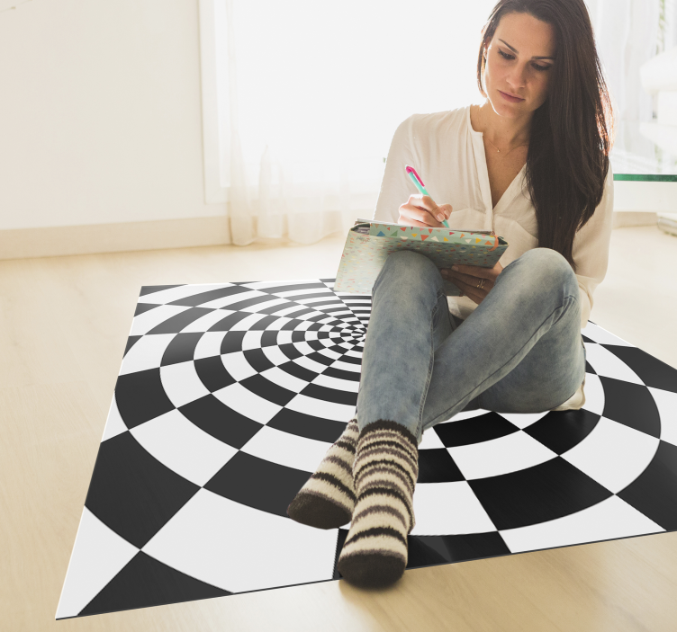Black and white rectangular geometric vinyl rug - TenStickers