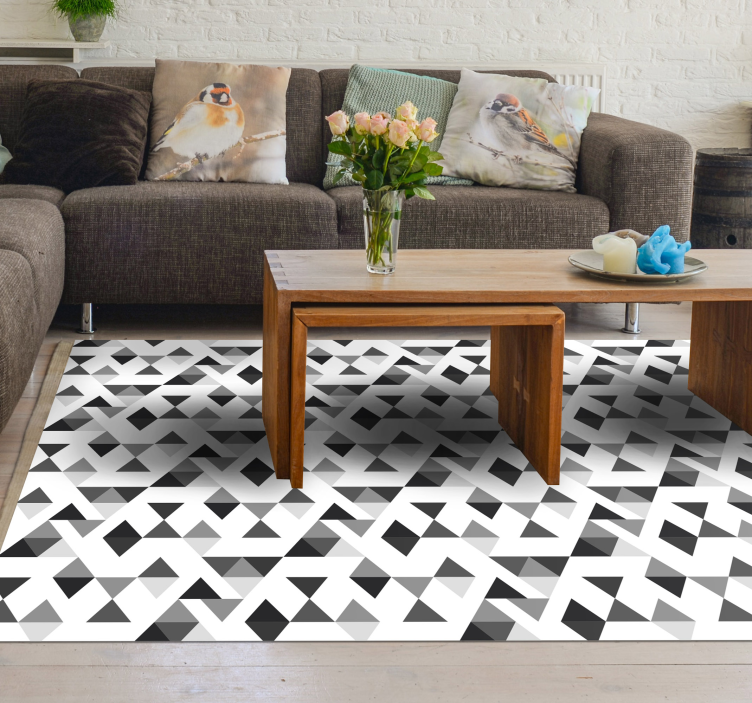 Black and white triangles geometric vinyl rug - TenStickers
