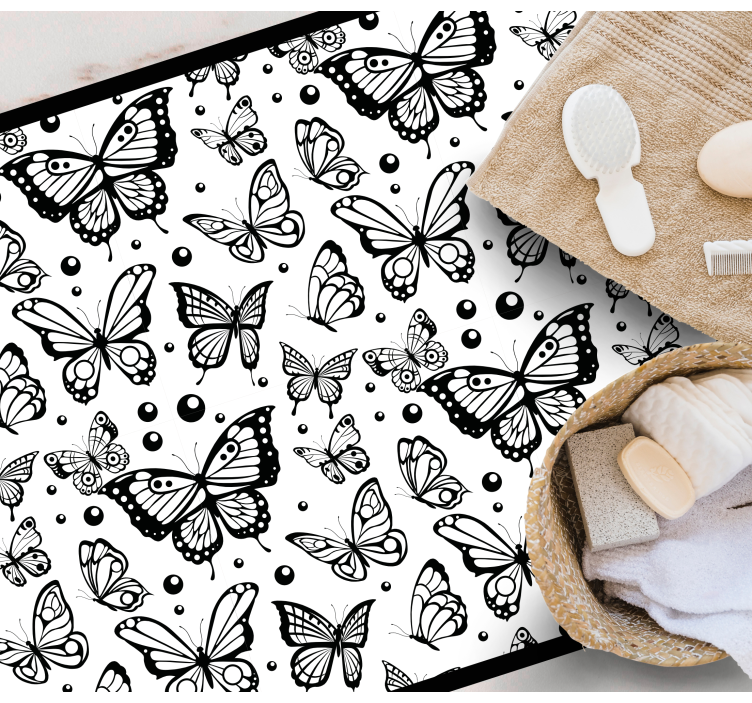Black Butterfly Pattern floral vinyl rug - TenStickers