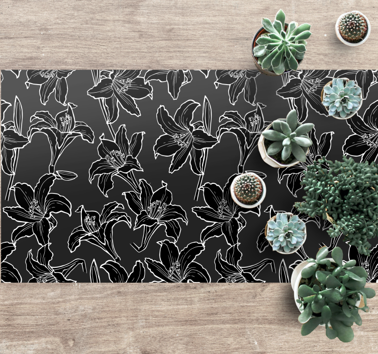 Black Flower Composition floral vinyl rug - TenStickers