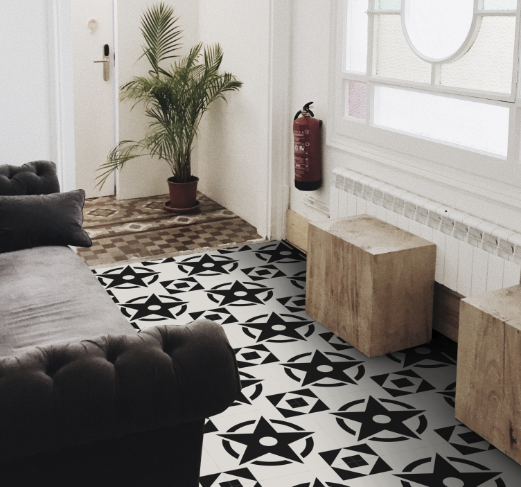 Black star pattern modern vinyl rug - TenStickers