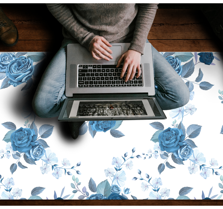 Azure Bloom Composition floral vinyl rug - TenStickers