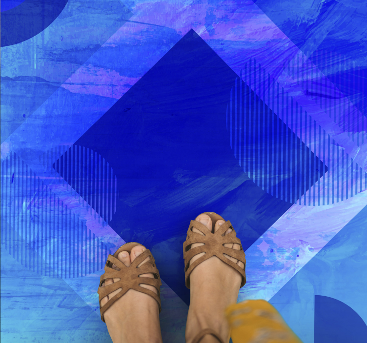 Blue Geometric Motifs minimal vinyl rug - TenStickers