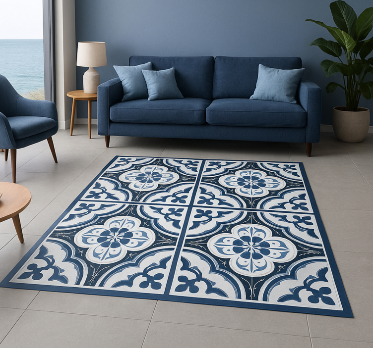 Blue "majorica" portuguese living room vinyl rug - TenStickers
