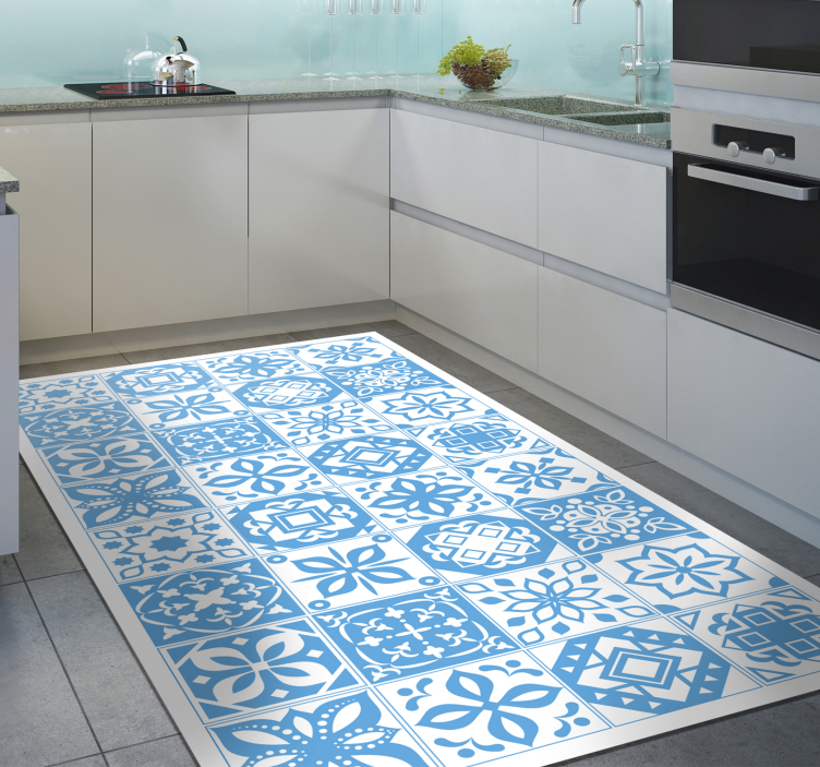 Blue patterned motif tile vinyl rug - TenStickers