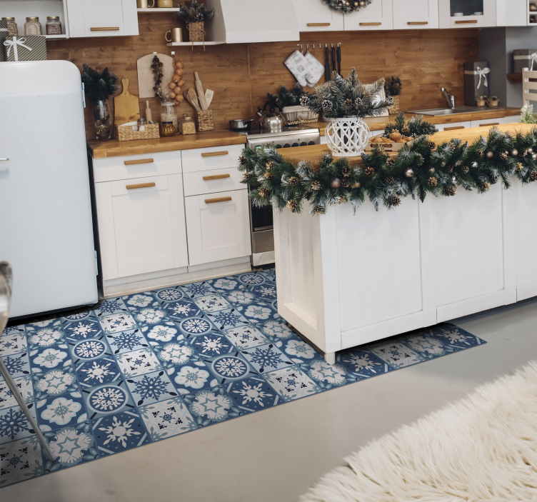Blue snowflake tiles Christmas rug - TenStickers