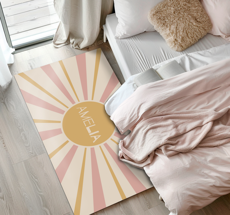 Customizable Sunburst Text custom vinyl rug - TenStickers