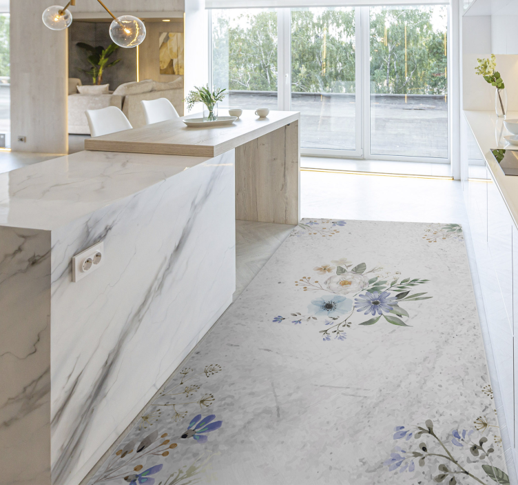 Botanical Marble Sophistication floral vinyl rug - TenStickers