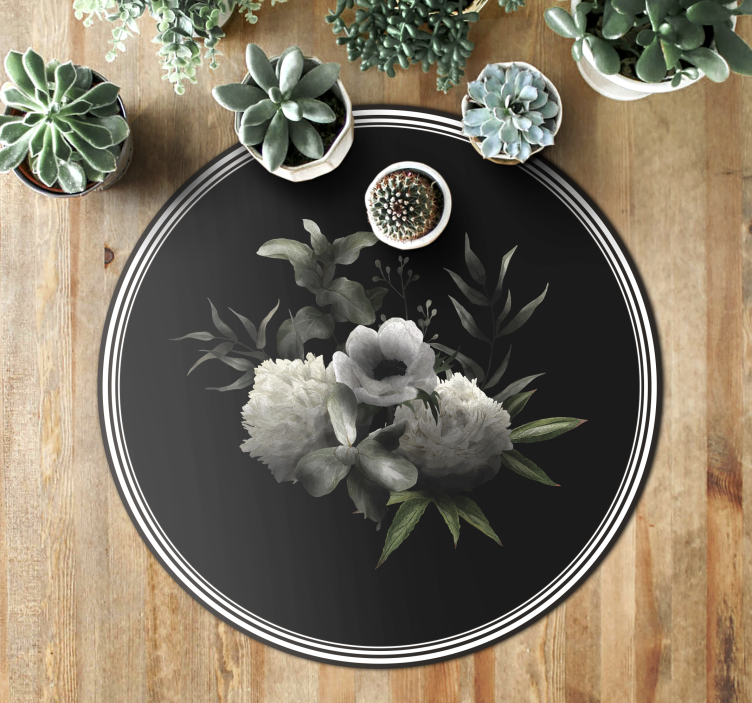 Botanical Monochrome Grace floral vinyl rug - TenStickers
