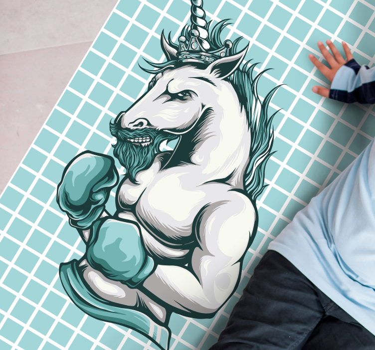 Boxing Unicorn Illustration teenage bedroom vinyl rug - TenStickers