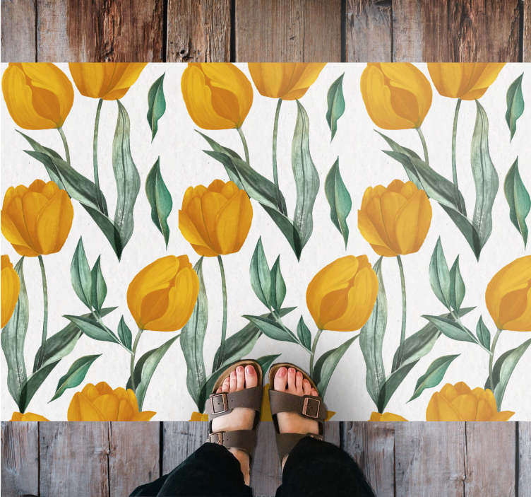 Bright Yellow Tulips floral vinyl rug - TenStickers